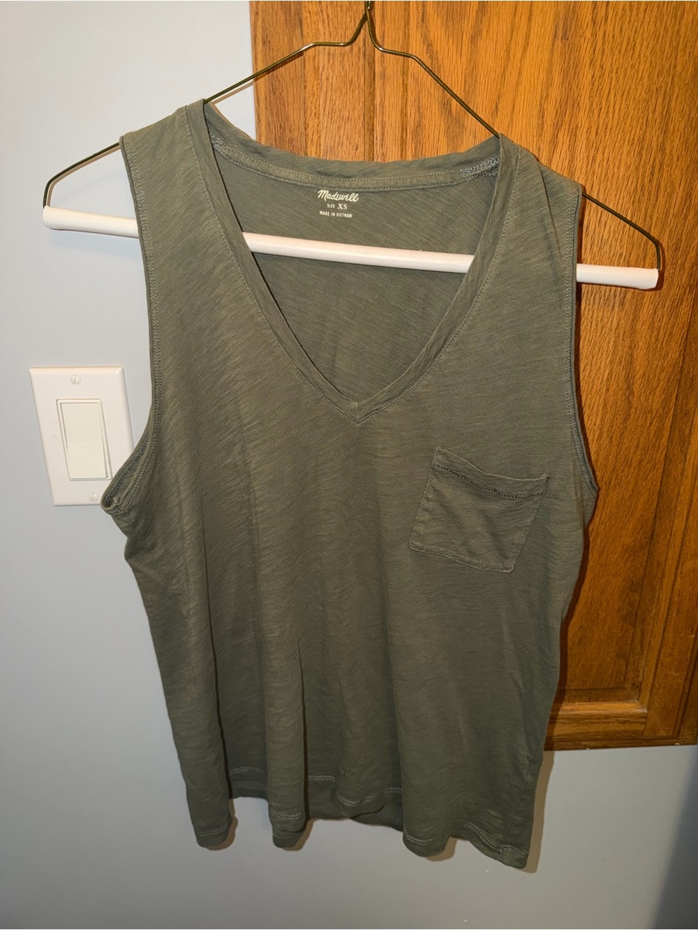 Madewell Olive V-Neck Pocket Tank Top